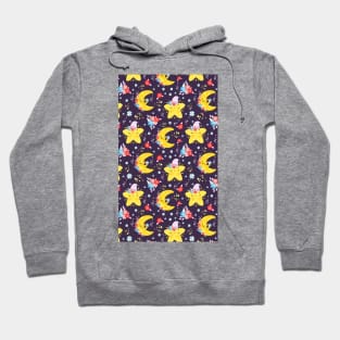 Cute Moon and Stars in Galaxy Pattern Artwork Hoodie